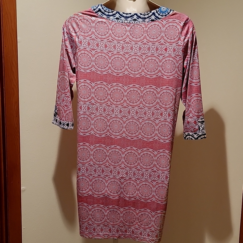 CARIBBEAN JOE PINK AND NAVY BLUE PATTERN DRESS - Picture 2 of 8